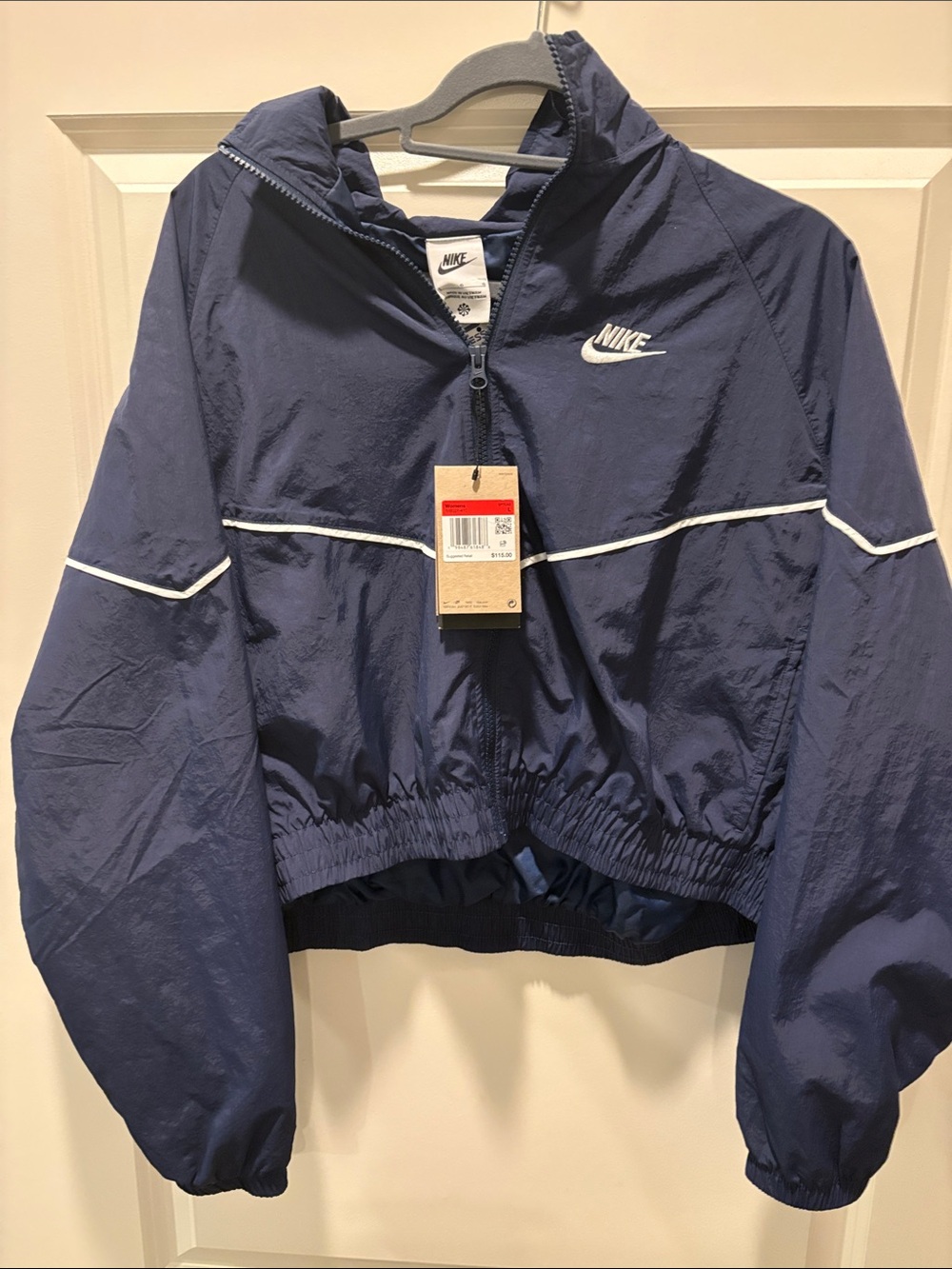 Nike Navy and White Cropped Windbreaker Jacket